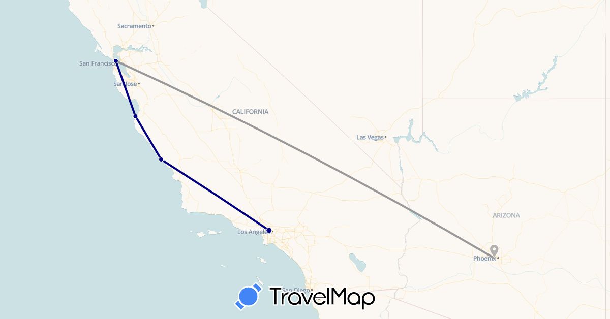 TravelMap itinerary: driving, plane in Tuvalu, United States (North America, Oceania)